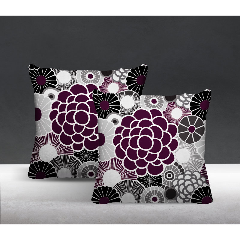 Floral Outdoor Reversible Throw Pillow, 19W" x 19H", Purple