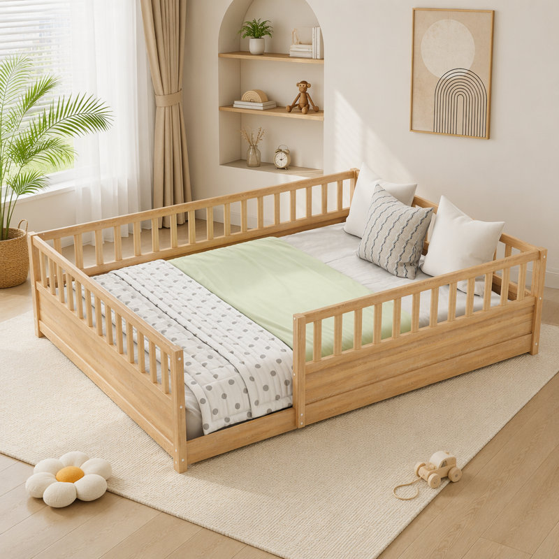 Structure de lit pour enfants Montessori, Grand lit, Naturel