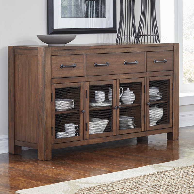 Trevion 61'' W Solid Mahogany 3-Drawer Sideboard, Dark Brown