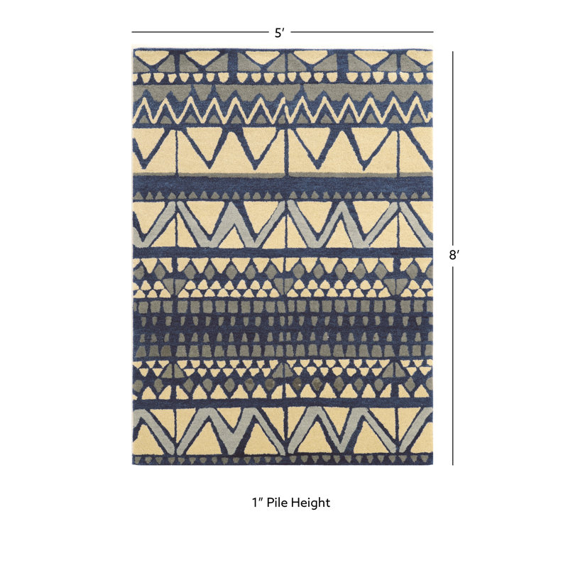 Kennedale Wool Geometric Indoor Rug, Rectangle 5' x 8'