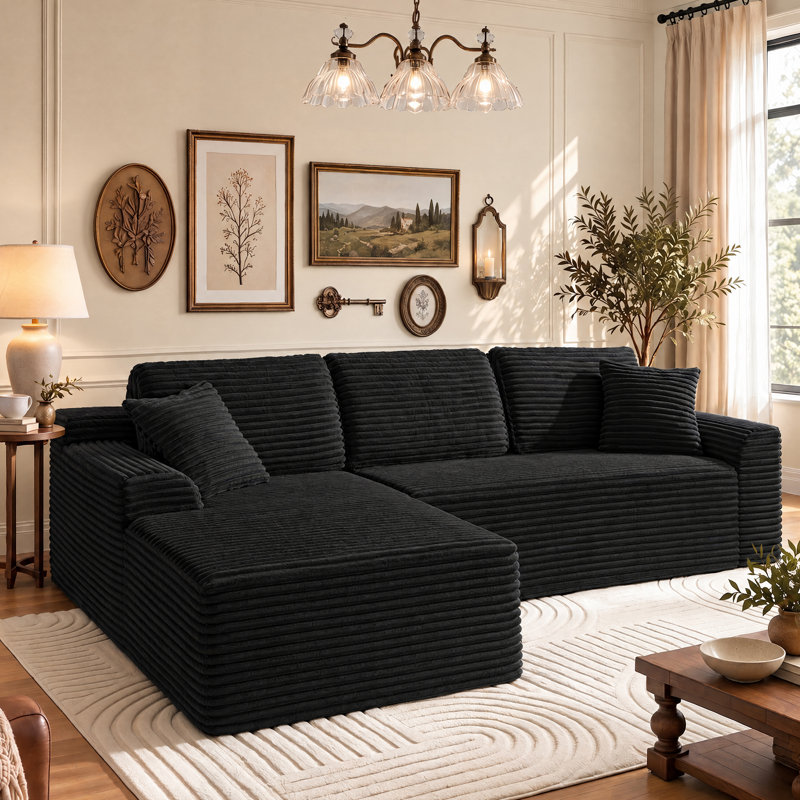 Comfy Cloud Couch, L Shaped Sectional Sofa, Black, Left (L)