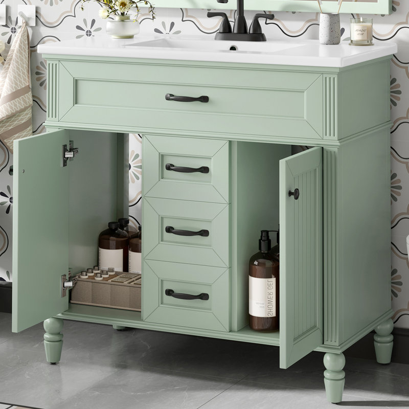 Meuble-lavabo 36 po avec comptoir en céramique, Vert