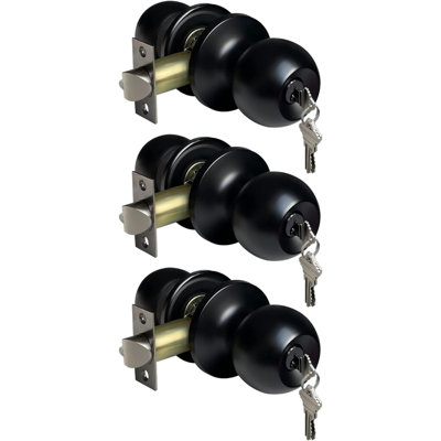 [3 Pack] Keyed Entry Door Knob, Entrance Door Lock, Keyed Different, Standard Ball, Matte Black