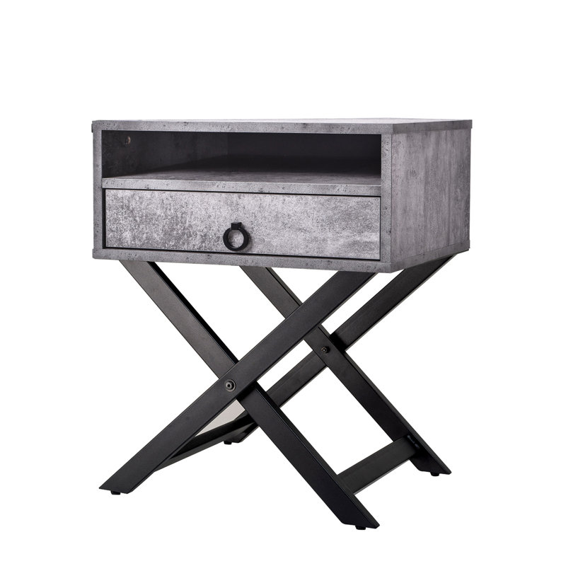 Homayoun 50.2cm W Particle Board / Chipboard Bedside Table, Iron Slate