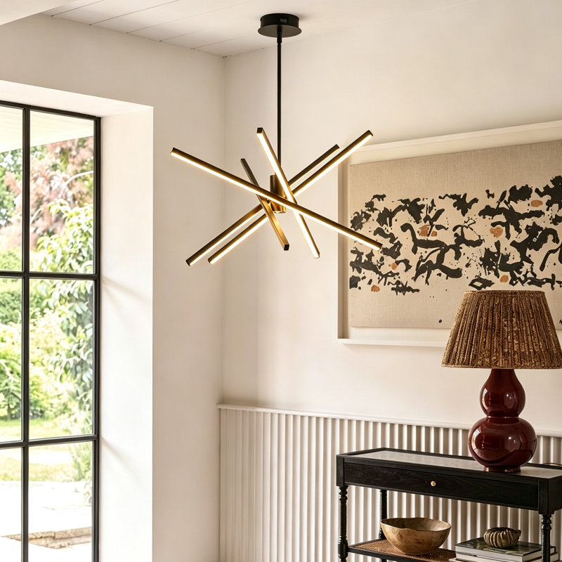 Lustre linéaire moderne Burcker, Noir, noir, noir, noir, H 13 po x l 31,5 po x P 31,5 po