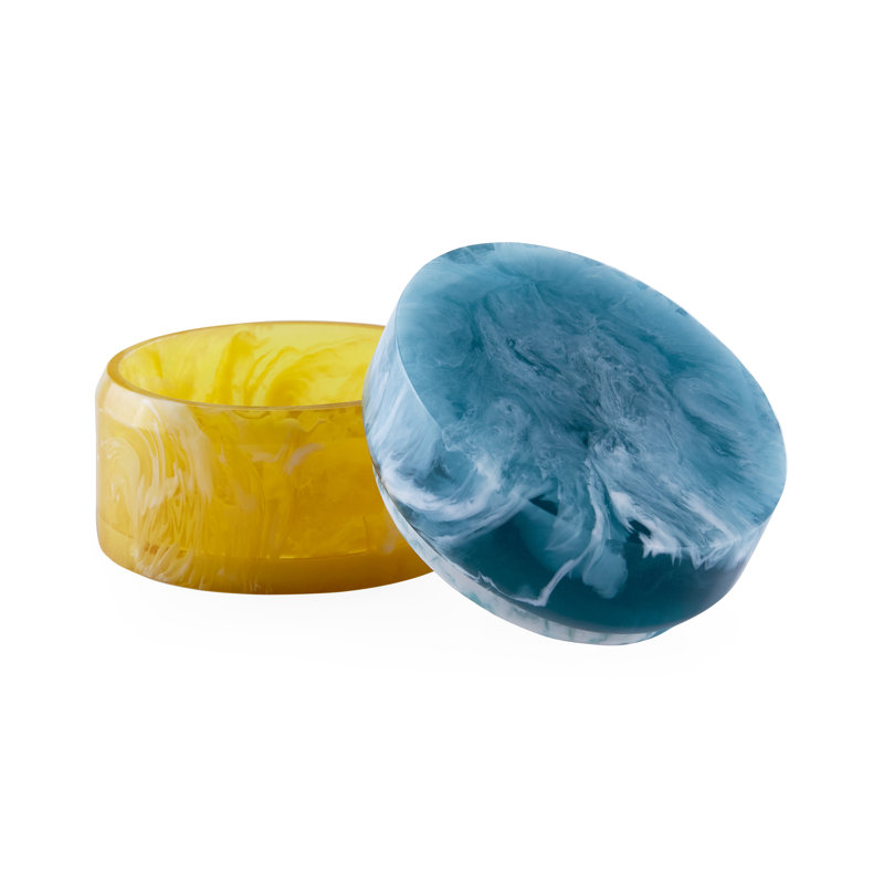 Small Blue and Yellow Marbleized Plastic Lidded Box