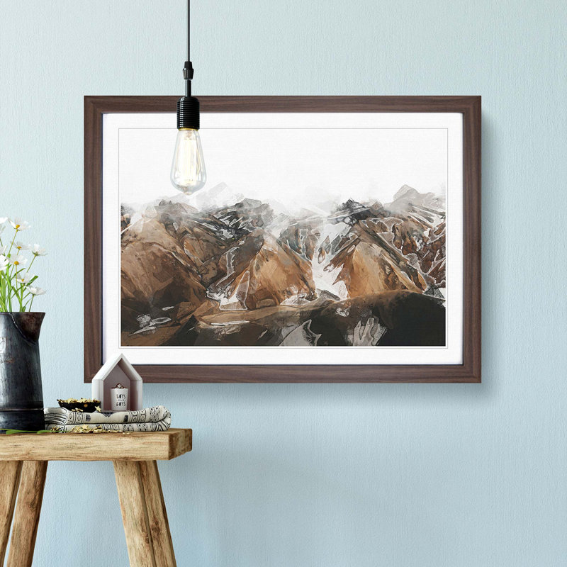 Mountains Under Mist in Iceland in Abstract - Picture Frame Graphic Art Print, 27cm H x 36cm W x 2cm D, Walnut Framed