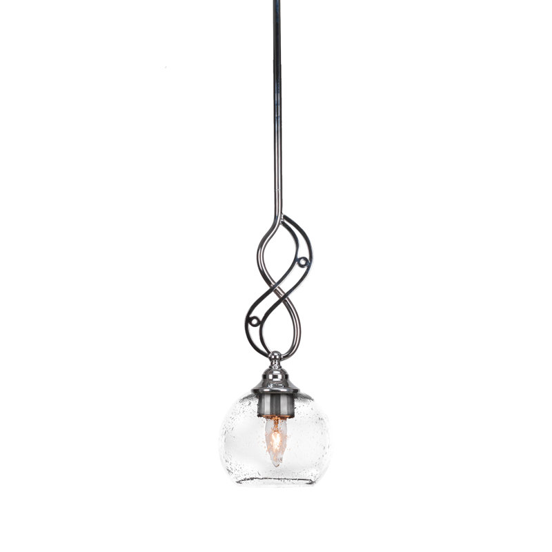 Mini-luminaire suspendu à tige Jazz illustré en finition chromée avec verre fumé de 5,75 po, 4", Bulle transparente