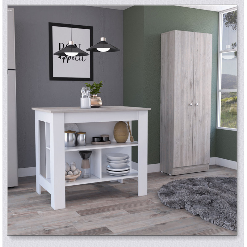 Roblar 8-Shelf 2-Door 2-Piece Kitchen Set, Combining Ample Storage and Elegant Design for Modern Kitchens, White/Natural