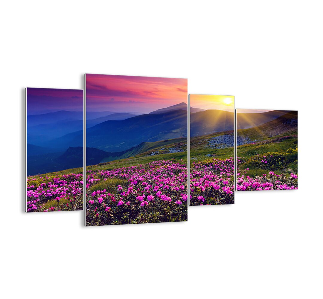 4-tlg. Glasbilder-Set - Fotografie "Ein Blumenregenbogen mit Tautropfen"