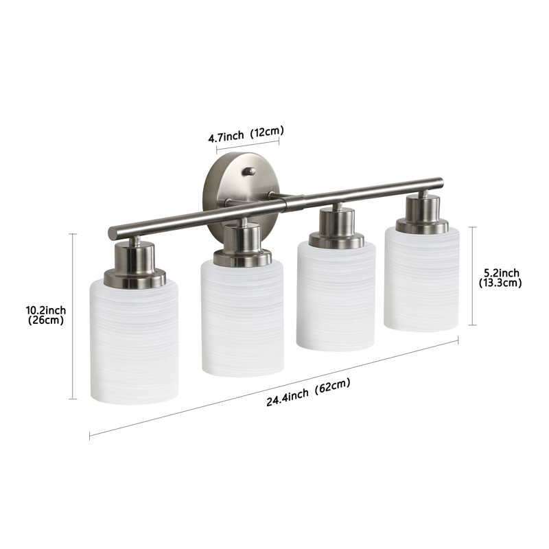 Luminaire pour meuble-lavabo de salle de bain, abat-jour en verre givré, 4 lumières, sans ampoules, nickel brossé