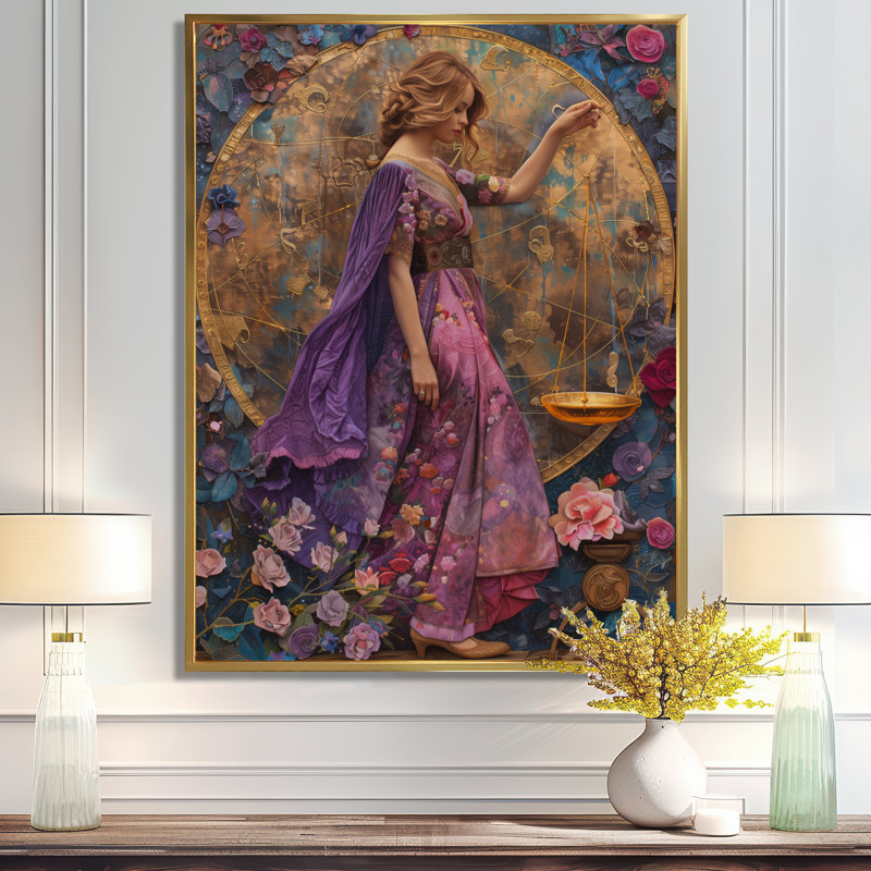 «Mauve Astrology Cosmic Compromise Libra», impression d'art mural, Cadre flottant doré, H 44 po x l 34 po x P 1,5 po