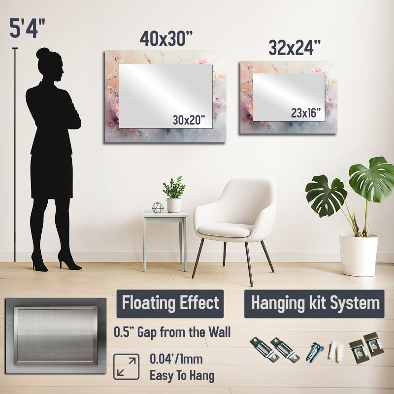 Sunset Pastel Pink Hues Wildflowers II - Floral Accent Wall Mirror - Printed On Metal, 30" x 40"