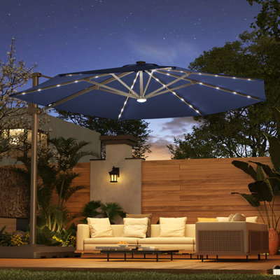 11' Patio Cantilever Umbrella with Wind-Vent, 240g Solution-Dyed Fabric, Solar LED Lights and Weighted Base Included