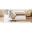 Lit plateforme double blanc avec coiffeuse et tablettes, 2 tiroirs de bureau pour le rangement des cosmétiques Blanc, lit, 6 tiroirs, table, différents motifs de décoration-1312612971