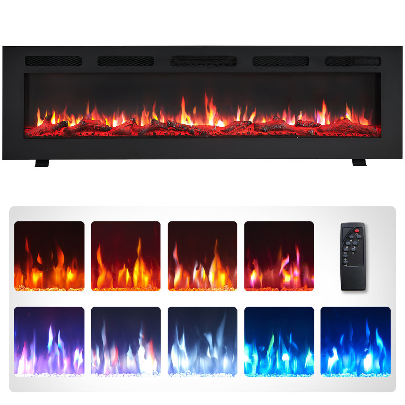 Foyer électrique encastrable 3-en-1 60 po Carsten avec flammes de couleur réglables et bruit de craquement