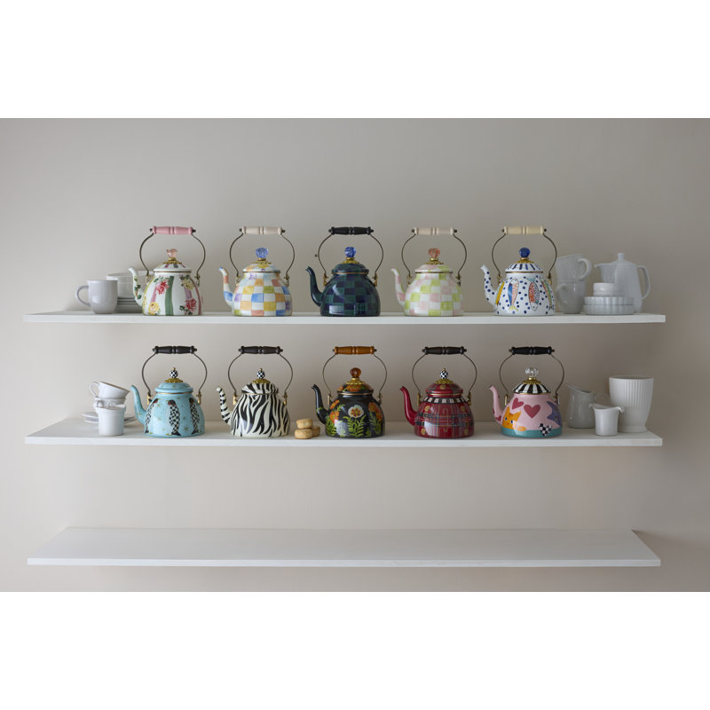 Confetti Check 2 Quart Tea Kettle, Pink/Blue/Green