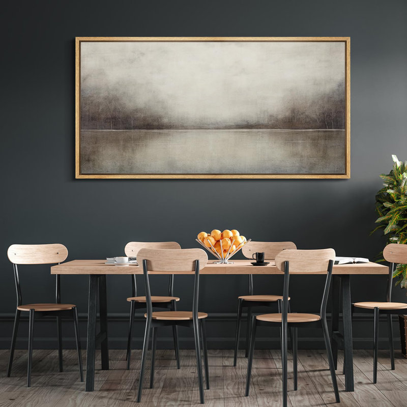 Minimal Landscape Tranquil Neutral Abstract Landscape Retro Moody Extra Large Framed Art Home Decor, 30" H x 60" W, Natural