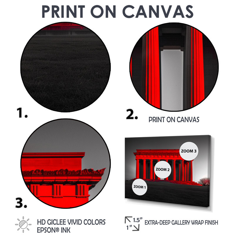 Red Gray Lincoln Monument Monument - Monuments, art mural, H 28 po x l 60 po, Encadrement argenté