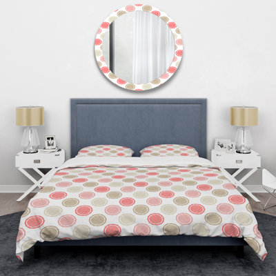 Brown and Pink Circle Pattern - Abstract Duvet Cover Set - Microfiber Polyester