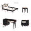 Ensemble de chambre à coucher 3 pièces avec cadre de lit en bois, 1 table de chevet rétro et 1 coiffeuse de maquillage avec tabouret