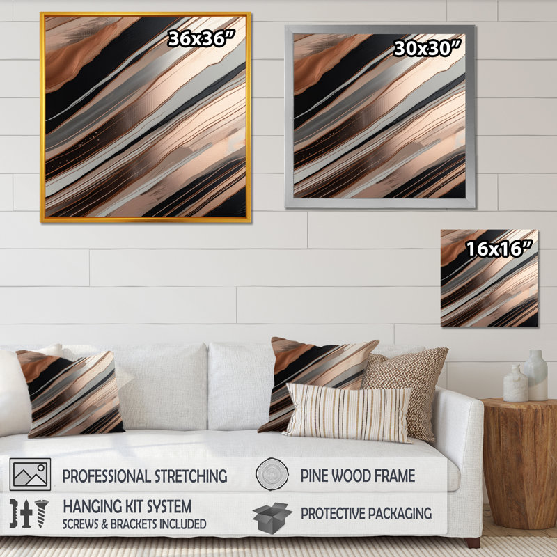 Rosegold embrassant l'essence des lignes VI - impressions sur toile abstraites en marbre, H 36 po x l 36 po x P 1,5 po