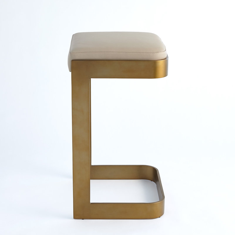 Regan Bar Stool w/Ivory Leather-Antique Brass, Brass, Ivory, Bar Stool ( 30" Seat Height )