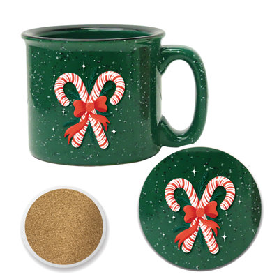 Ensemble de grandes tasses et sous-verres en céramique 15 oz Lets Get Merry II