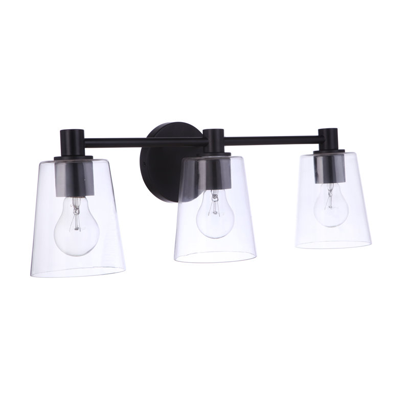 Black Metal 3-Light Vanity Fixture with Clear Glass Shades