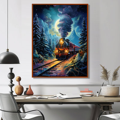 Salon d'art mural avec train à vapeur pleine lune Polar Express