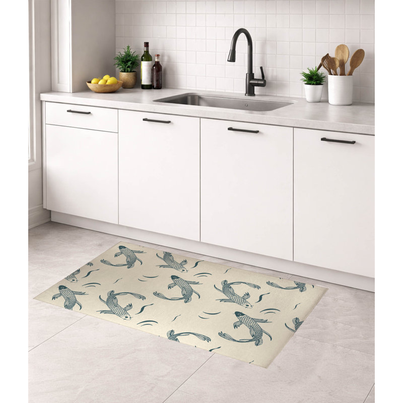 Tapis de cuisine Koi Fish, Rectangle 2' x 3', Dusty Aqua Animal Print