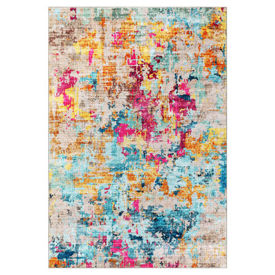 Abstract Area Rug, 5x7 Boho Washable Living Room Bedroom Rug Modern Non-Slip Non-Shedding Low Pile Area Rug Throw Rug for Dining Room Home