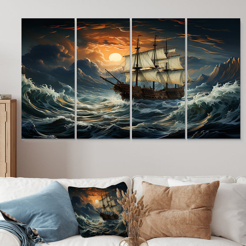 «Pirate Ship Legacy II - Pirate», art mural 4 pièces, H 32 po x l 64 po