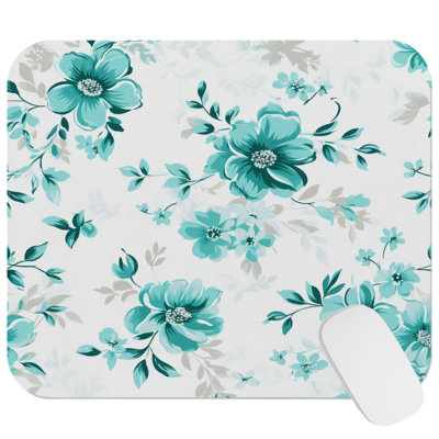 Floral Teal Turquoise Flowers XI Gaming Cute Office Laptop Desk Pad Gift Mat Square Rectangle Non-Slip Mousepad