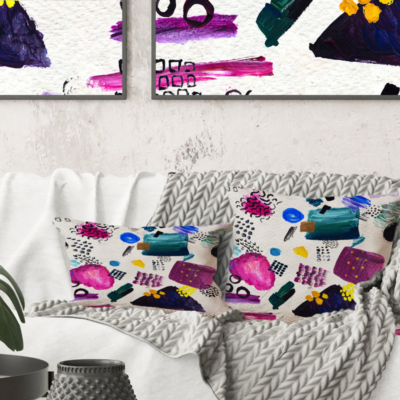 Retro Geometrical Polka Dot Elements - Modern Printed Throw Pillow, 18" x 18"