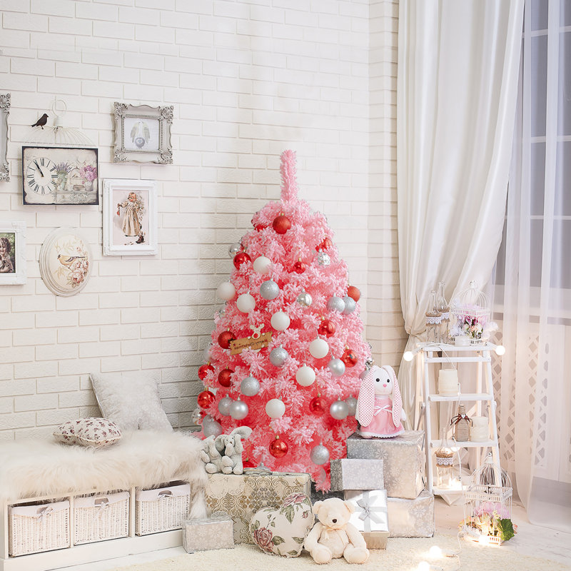 Arbre de Noël rose en pin et cachemire, 4,5 pi