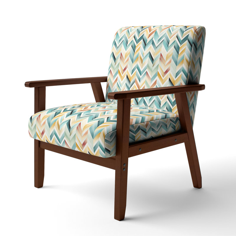 Cantina 23'' Wide Armchair, Beige/Blue/Yellow Polyester, Brown Square Arms