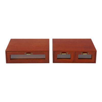2 Pack Stackable Wooden Desktop Storage Drawer Organizers with 3 Drawers Retro Tabletop Cabinet with Acrylic Visible Window for Cosmetics Jewelry Office Small Supplies