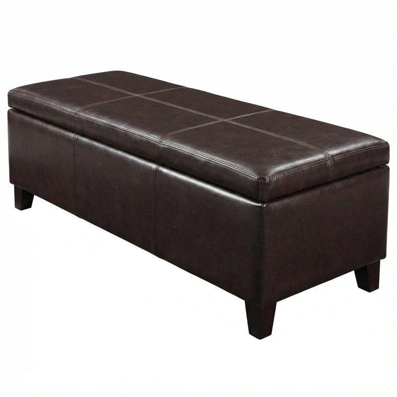 50.25 Inch Wide Contemporary Rectangle Storage Ottoman Bench In Distressed Vegan Faux Leather, Assembled, For Living Room And Entryway