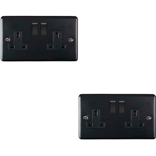 2 PACK 2 Gang Double UK Plug Socket MATT BLACK 13A Switched Power Outlet (Set of 2)