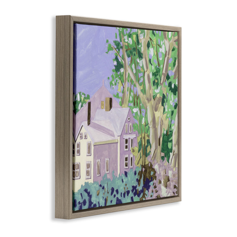 «Building View Through Trees», art mural encadré flottant doré par Melissa Wang, Cadre flottant orme Montalcino
