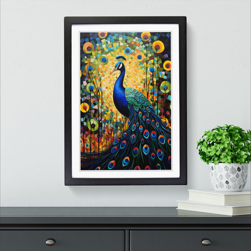 Peacock Constructivism No.3 - Single Picture Frame Print on Wood, 46cm H x 34cm W, Black Framed