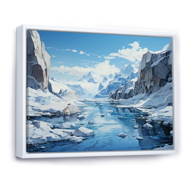 «Barram Antartica Chilling Abstraction An I», reproduction d'art sur toile, H 16 po x l 32 po x P 1 po, Cadre flottant blanc
