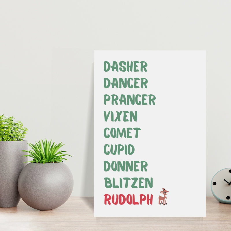 «Santa's Reindeer noms Abstract Contemporary Winter», reproduction d'art mural, 18" H x 12" W