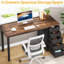 Bureau d'ordinateur moderne de 47 pouces avec 5 tiroirs et armoire réversible, brun rustique et noir, idéal pour les petits espaces et les bureaux à domicile-925906219