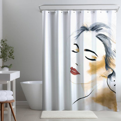 Serene Watercolor Lady Portrait – Polyester Shower Curtain, Dye Sublimation Print, 71" W × 74" L