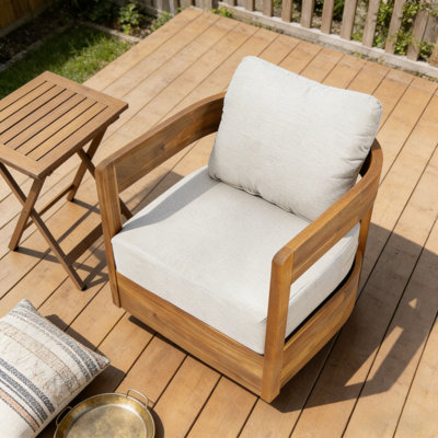 Fauteuil club d'extérieur pivotant en bois