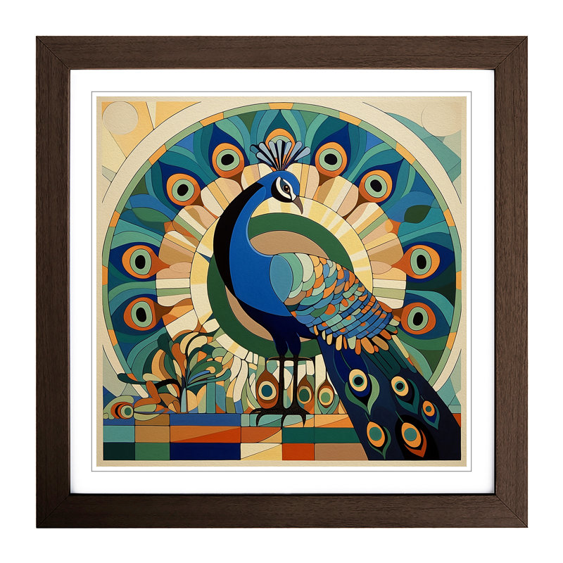 Peacock Constructivism No.1 - Framed Print, Walnut
