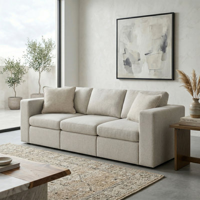 Lockheart 88” 3-Seat Modular Sofa Beige Track Arm