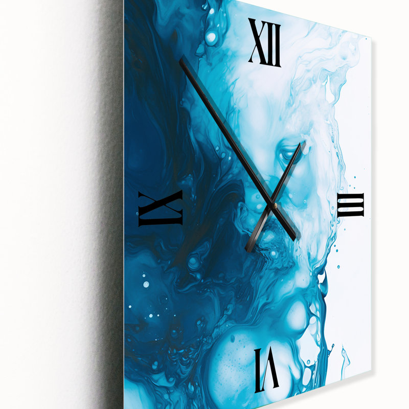 Horloge murale abstraite bleu sarcelle et blanche Whimsy II, Grand